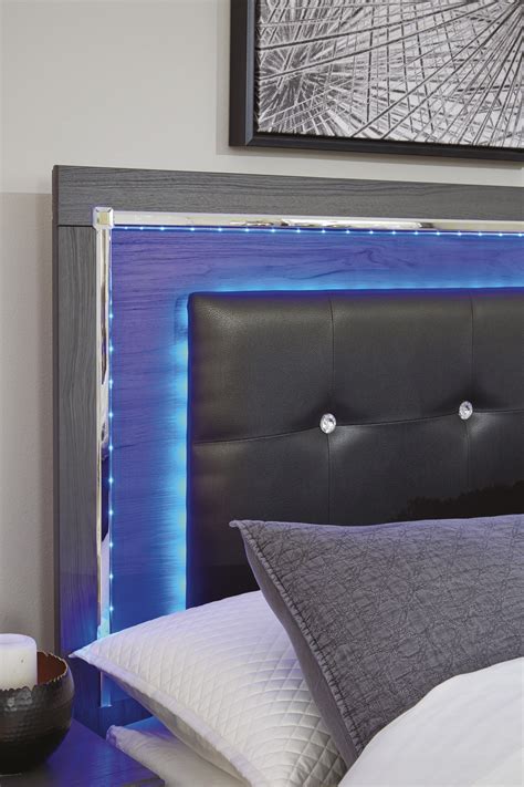 River Panel Bed with Headboard & Frame, LED, 